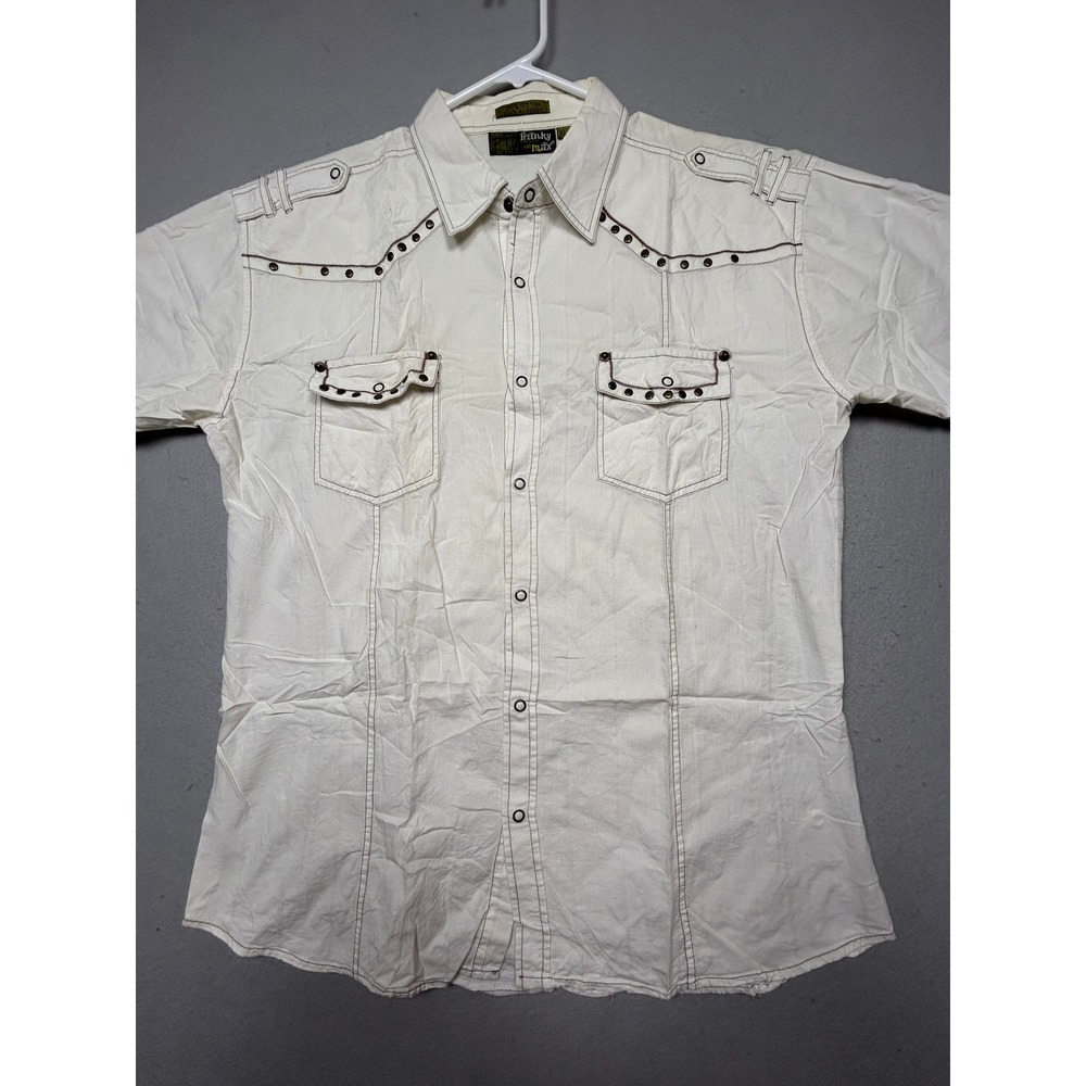 Franky Max Button Down Shirt 100% Cotton White Studded XL Mens